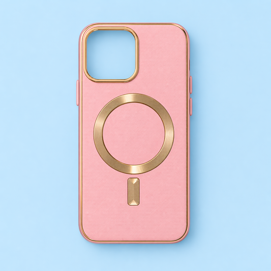 Capa iphone Simples 14 Pro Max Rosa com dourado