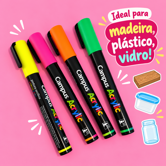 Kit 4 Marcadores Acrílicos Neon (p/vidro etc) 2.0 mm