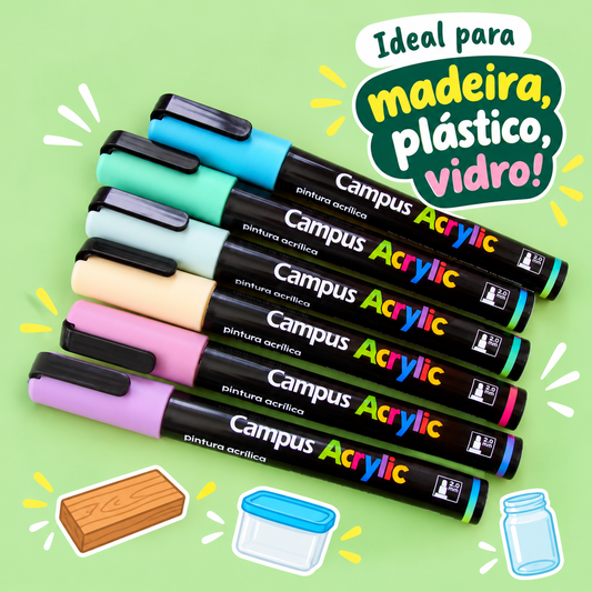 Kit 6 Marcadores Acrílicos Pastel (p/vidro etc) 2.0 mm