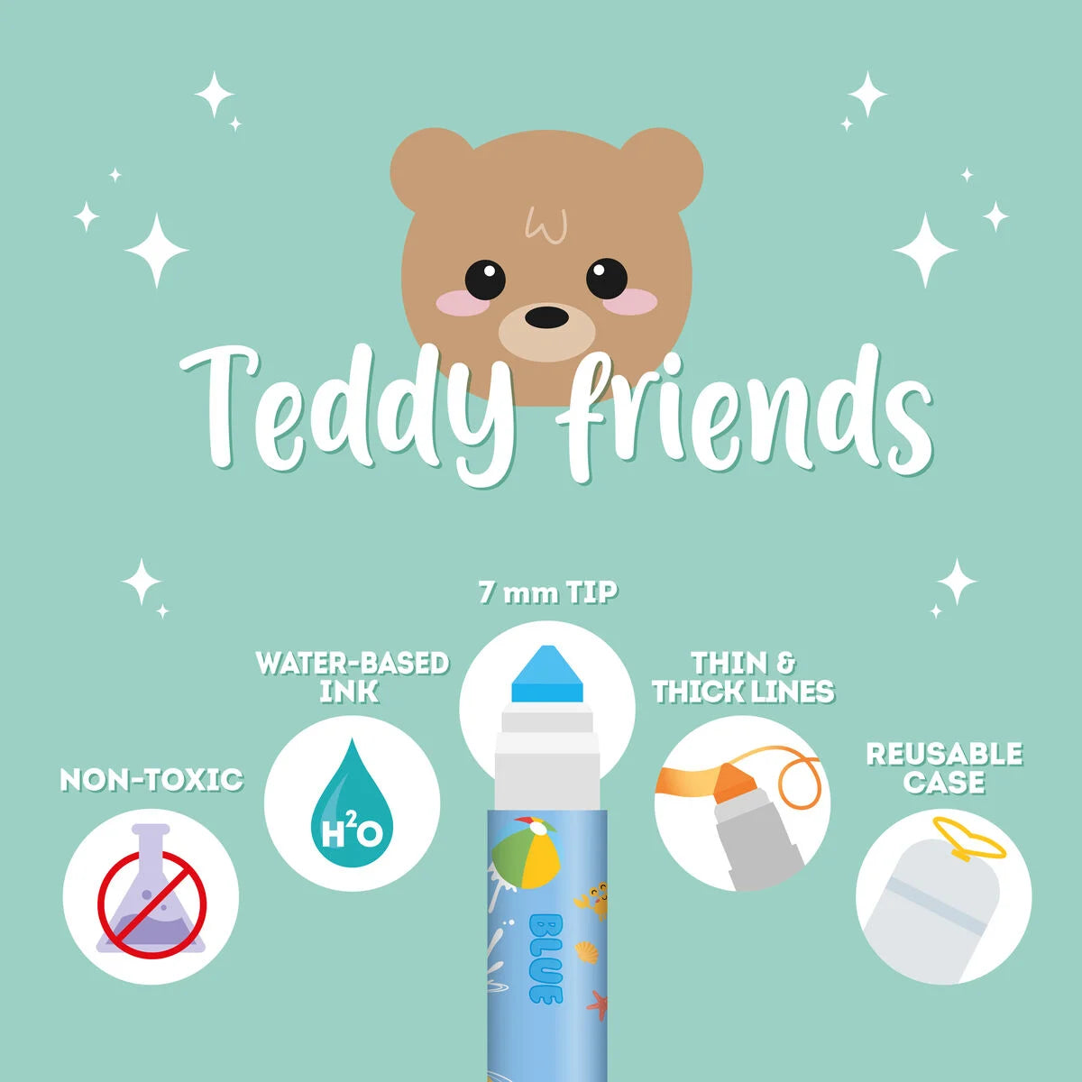 Kit 12 Marcadores Teddy Friends