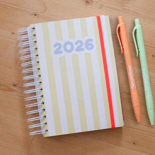 PRÉ-VENDA Agenda A6 Semanal 2026 Capa Dura YELLOW STRIPES