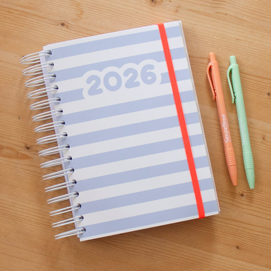 PRÉ-VENDA Agenda A5 Semanal 2026 Capa Dura BLUE STRIPES