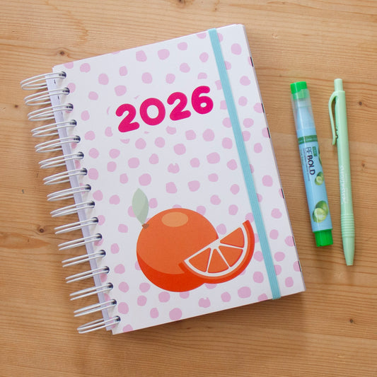 PRÉ-VENDA Agenda A5 Semanal 2026 Capa Dura DOTS FRUITS