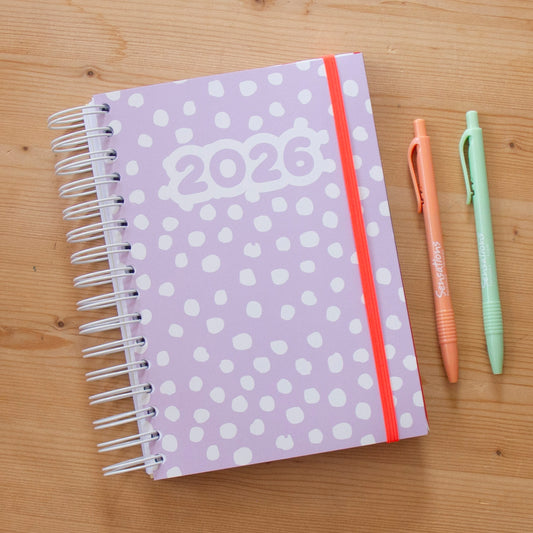PRÉ-VENDA Agenda A5 Diária 2026 Capa Dura DOTS LAVANDA