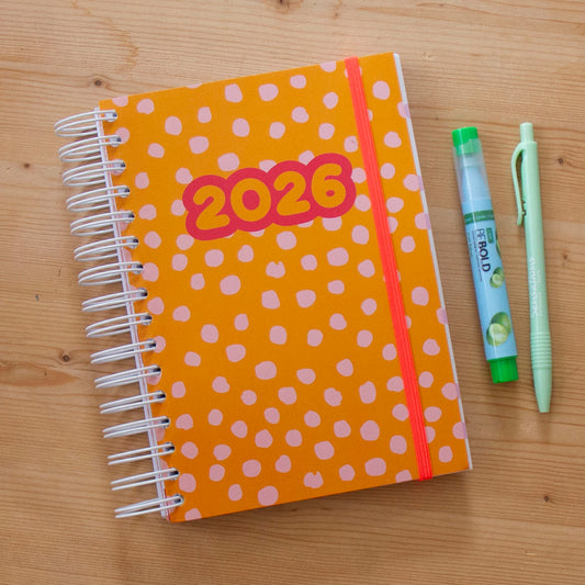 PRÉ-VENDA Agenda A5 Semanal 2026 Capa Dura DOTS ORANGE