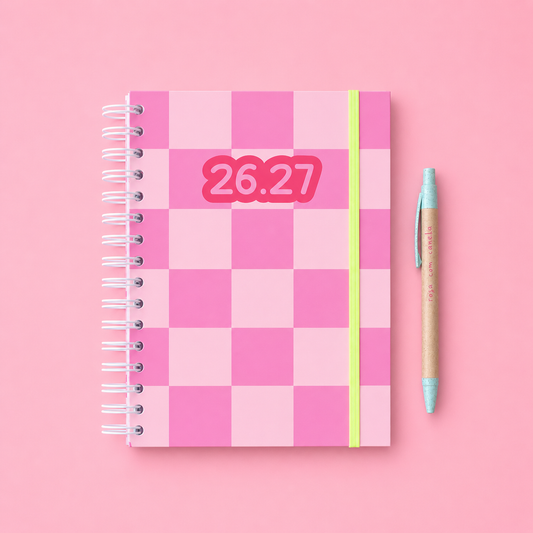 PRÉ-VENDA Agenda A5 Diária 26/27 CRAZY PINK SQUARES