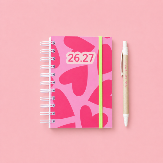 PRÉ-VENDA Agenda A6 Semanal 26/27 CRAZY PINK HEARTS