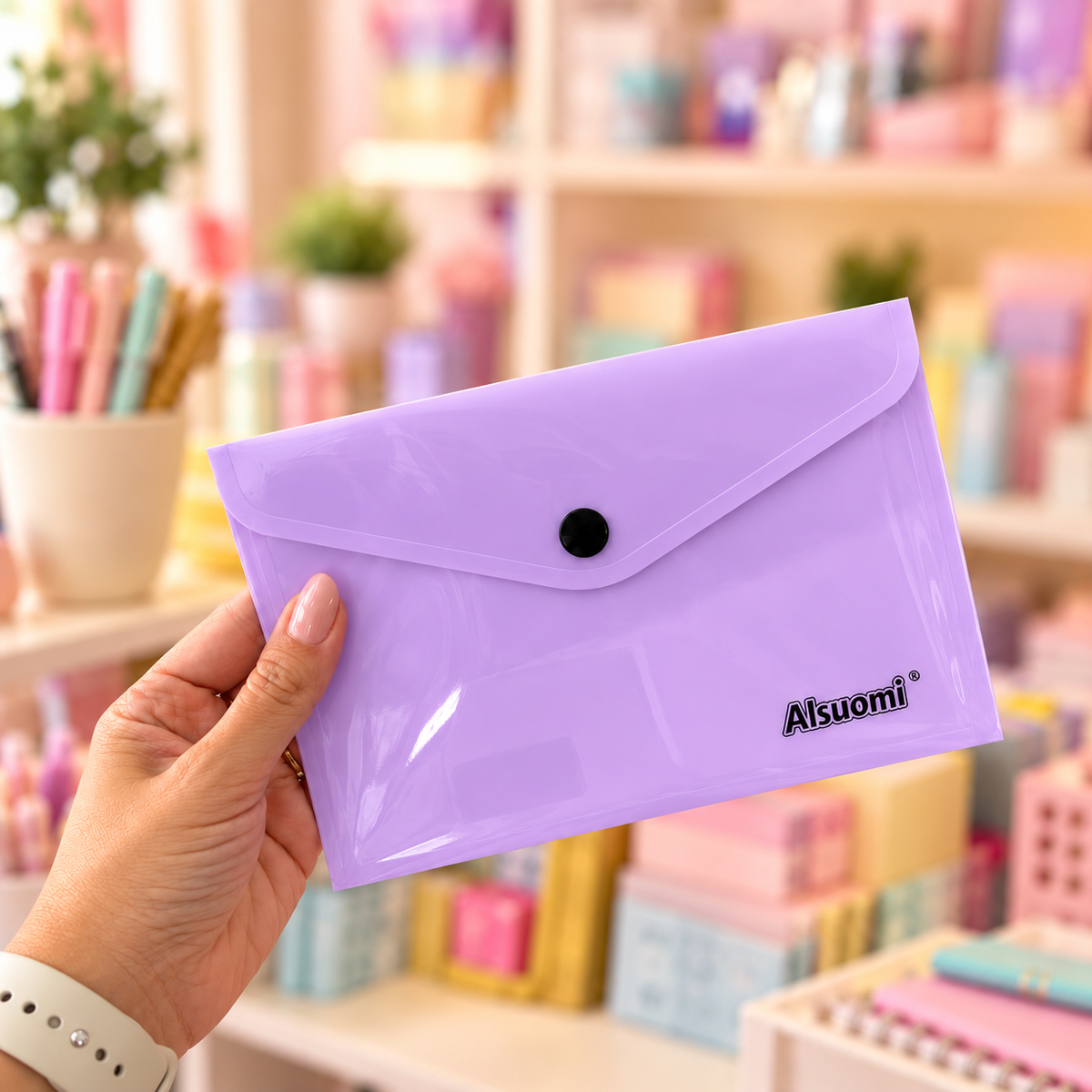 Bolsa Envelope A6 (11,2 x 15,5cm) com mola Pastel LILÁS