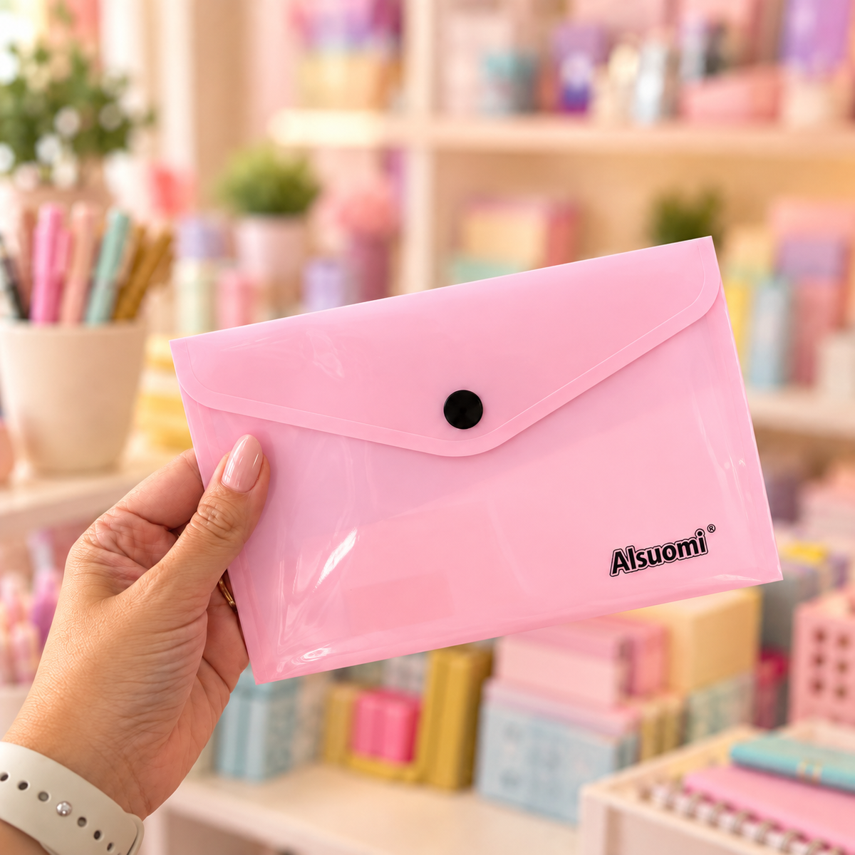 Bolsa Envelope A6 (11,2 x 15,5cm) com mola Pastel ROSA