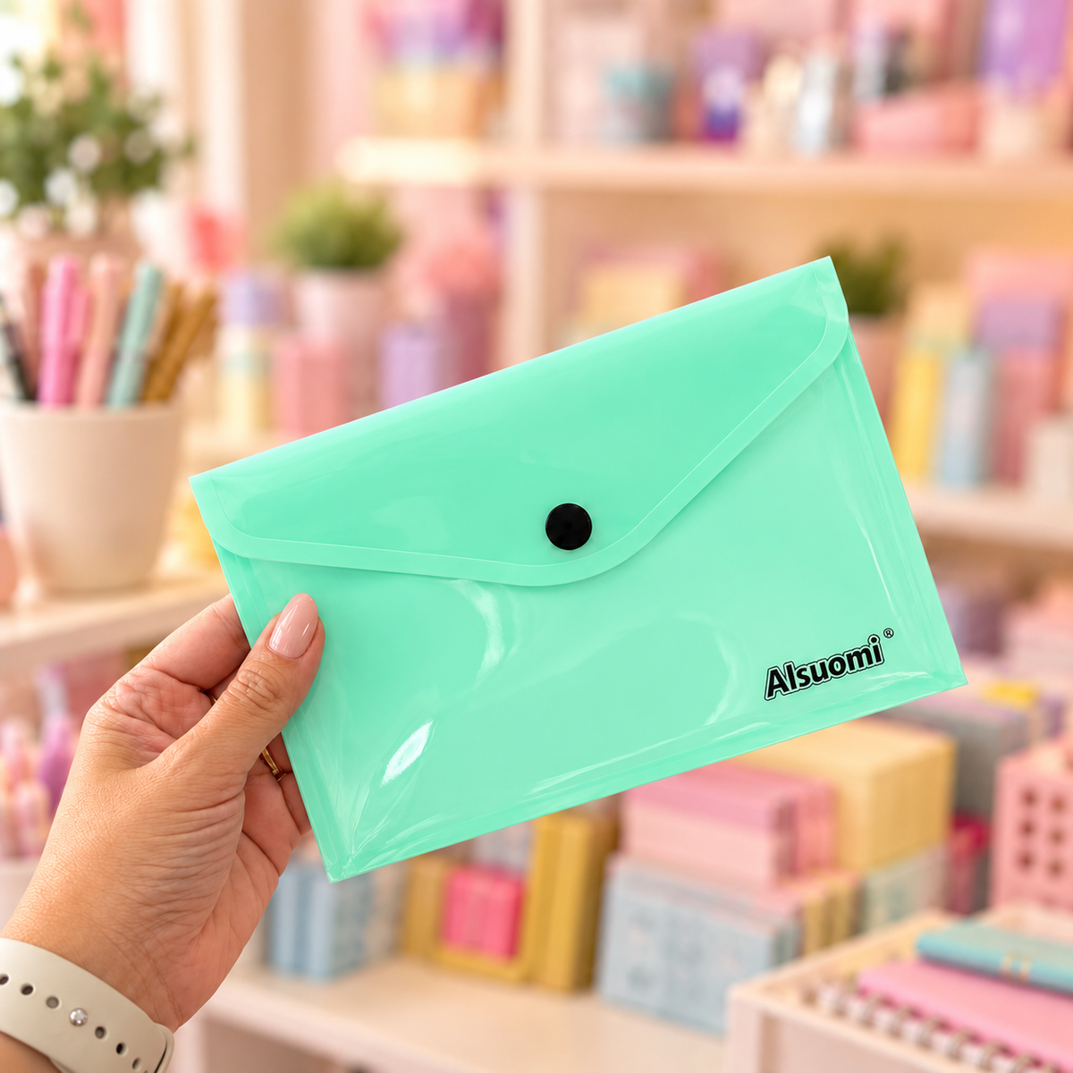 Bolsa Envelope A6 (11,2 x 15,5cm) com mola Pastel VERDE