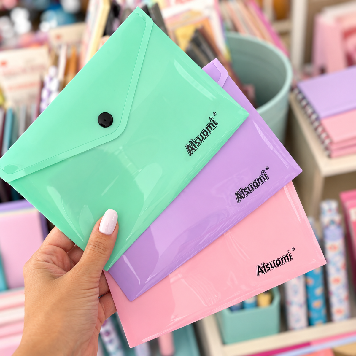 Kit 3 Bolsas Envelope B6 com mola Pastel