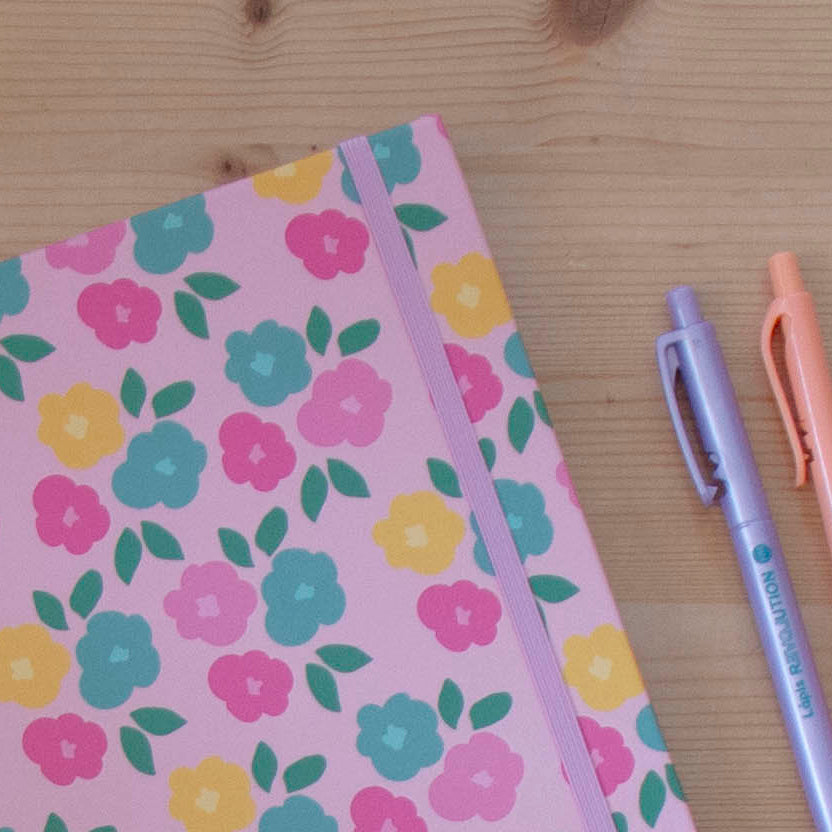 Caderno 17 x 24,5 cm (liso) PINK FLOWERS