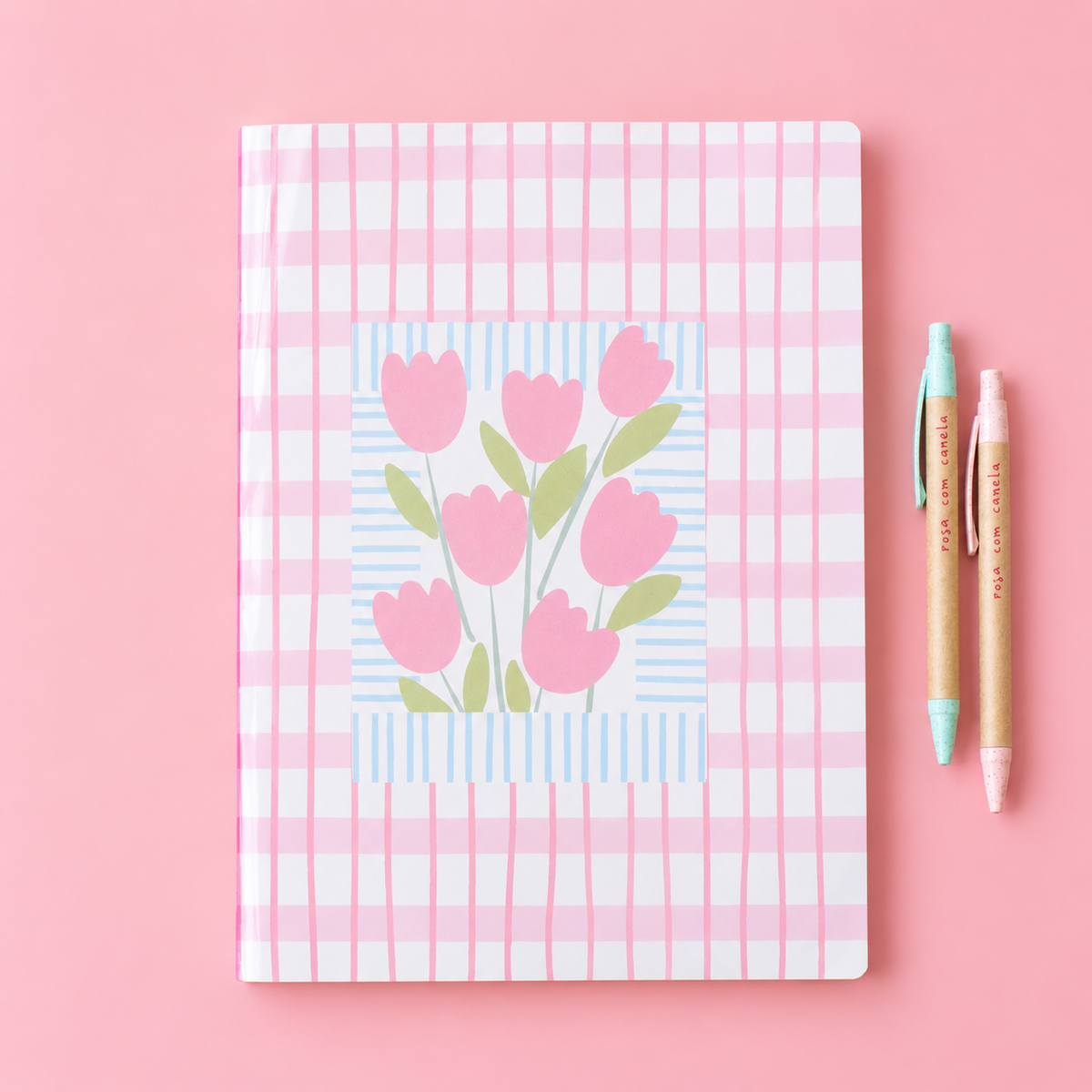 Caderno Agrafado A4 PET Pautado FLOWERS PINK