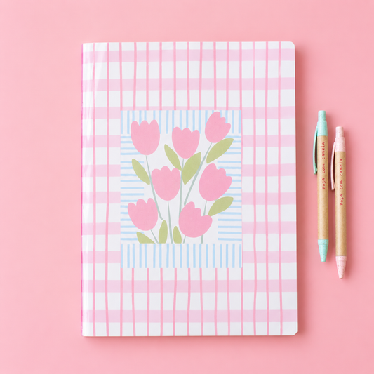Caderno Agrafado A4 PET Pautado FLOWERS PINK