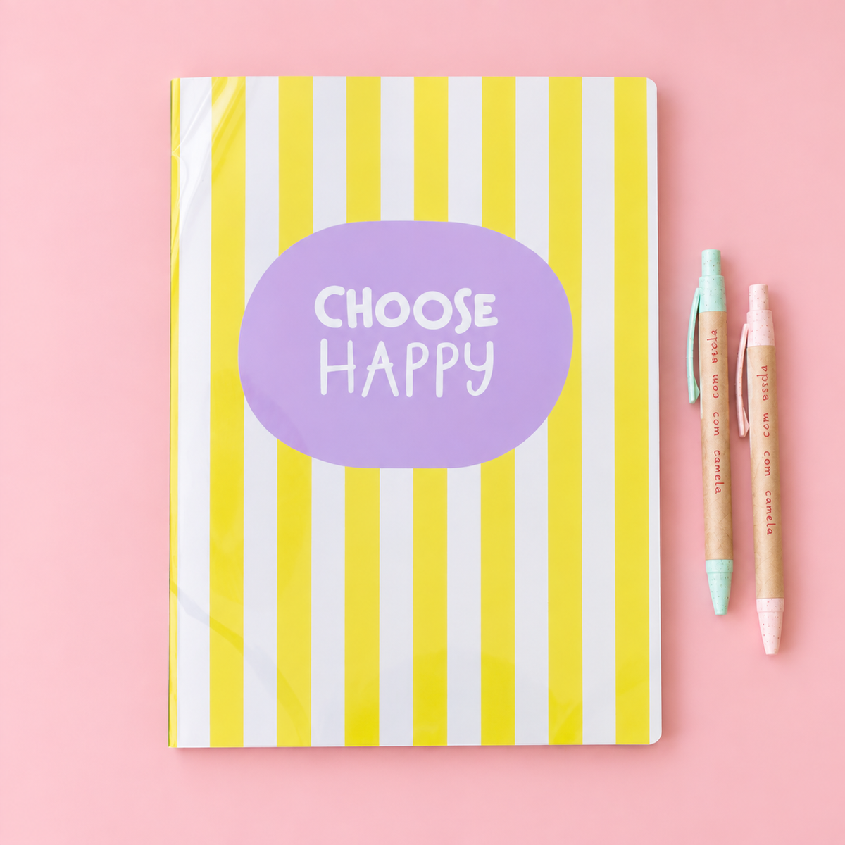 Caderno Agrafado A4 PET Pautado YELLOW STRIPES (Choose Happy)
