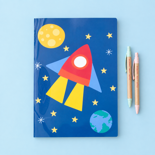 Caderno Agrafado A4 PET Pautado BOY ROCKET