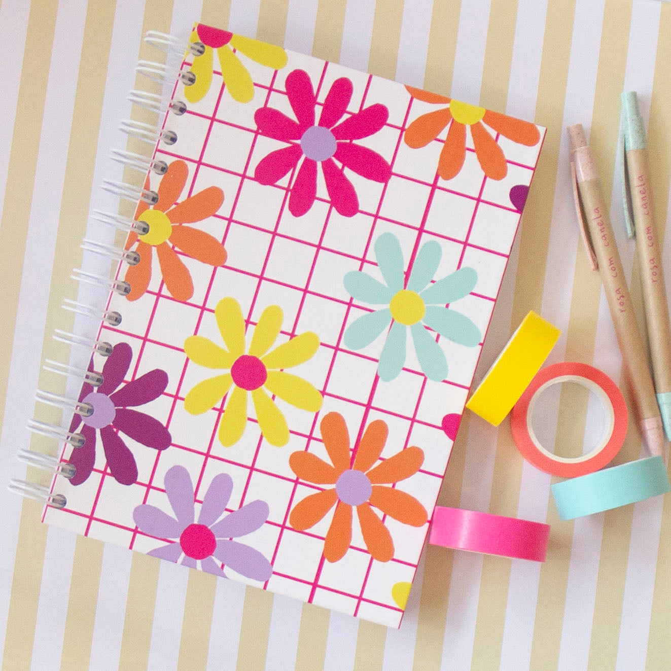 Caderno A5 Argolas (LISO) HAPPY FLOWERS