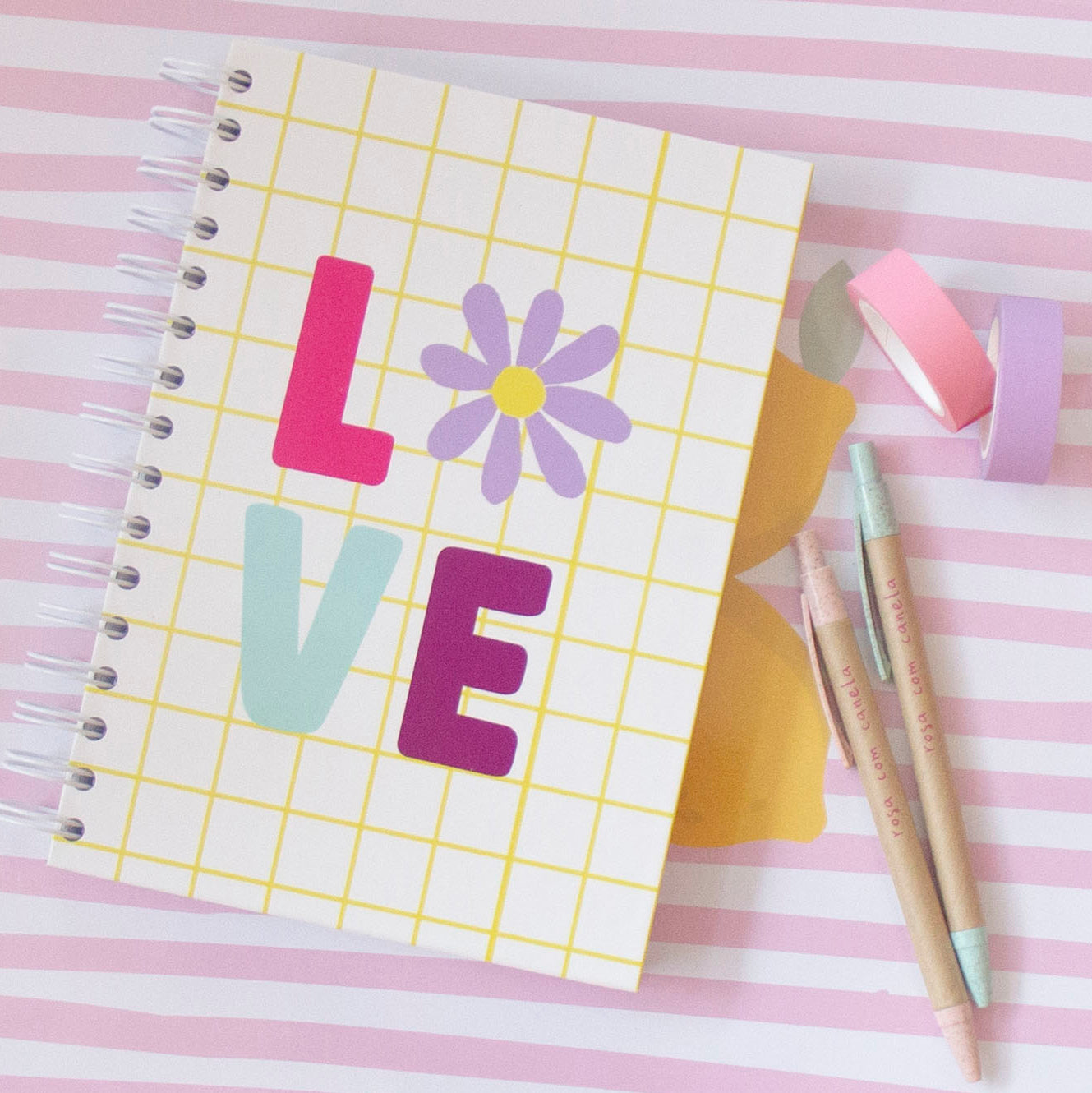 Caderno A5 Argolas (LISO) HAPPY LOVE yellow