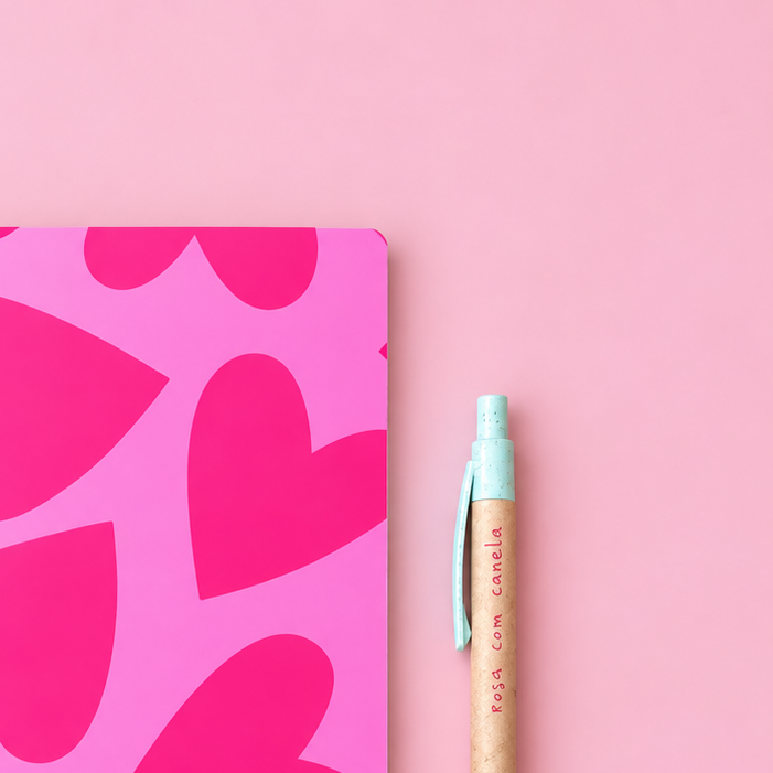 Caderno Agrafado A5 PET Pautado CRAZY PINK HEARTS