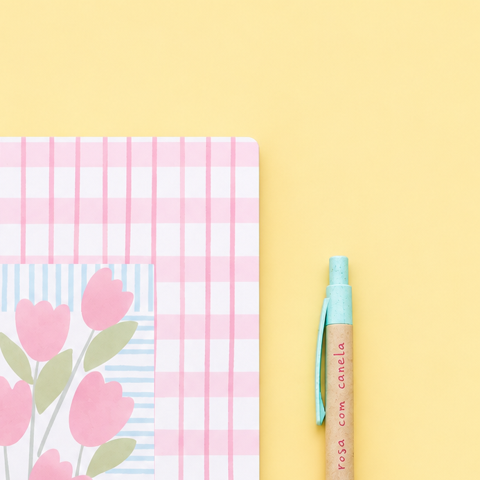 Caderno Agrafado A5 PET Pautado FLOWERS PINK