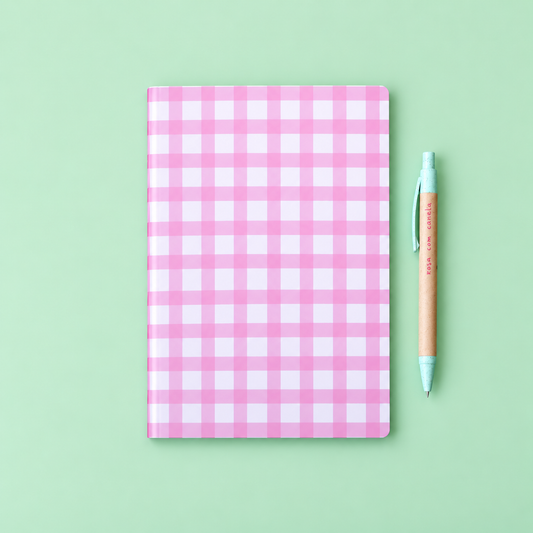 Caderno Agrafado A5 PET Pautado VICHY ROSA