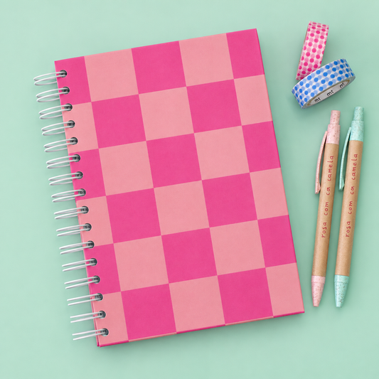 Caderno A5 Argolas 100 FL (PAUTADO) PINK SQUARES