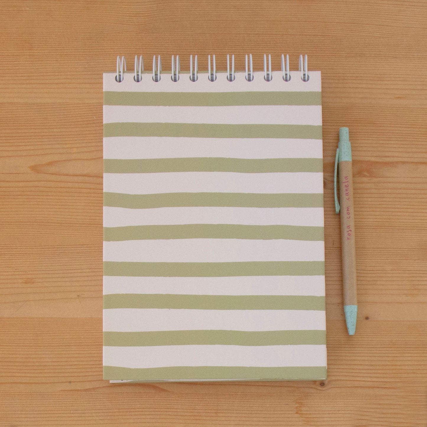 Caderno A5 Argolas Topo (LISO) FLOWERS GREEN STRIPES
