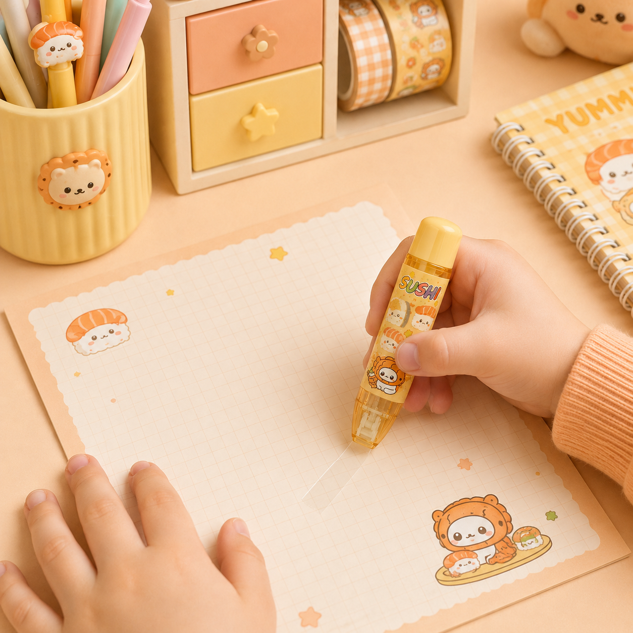 Cola em fita Kids 6m x 5mm SUSHI LARANJA