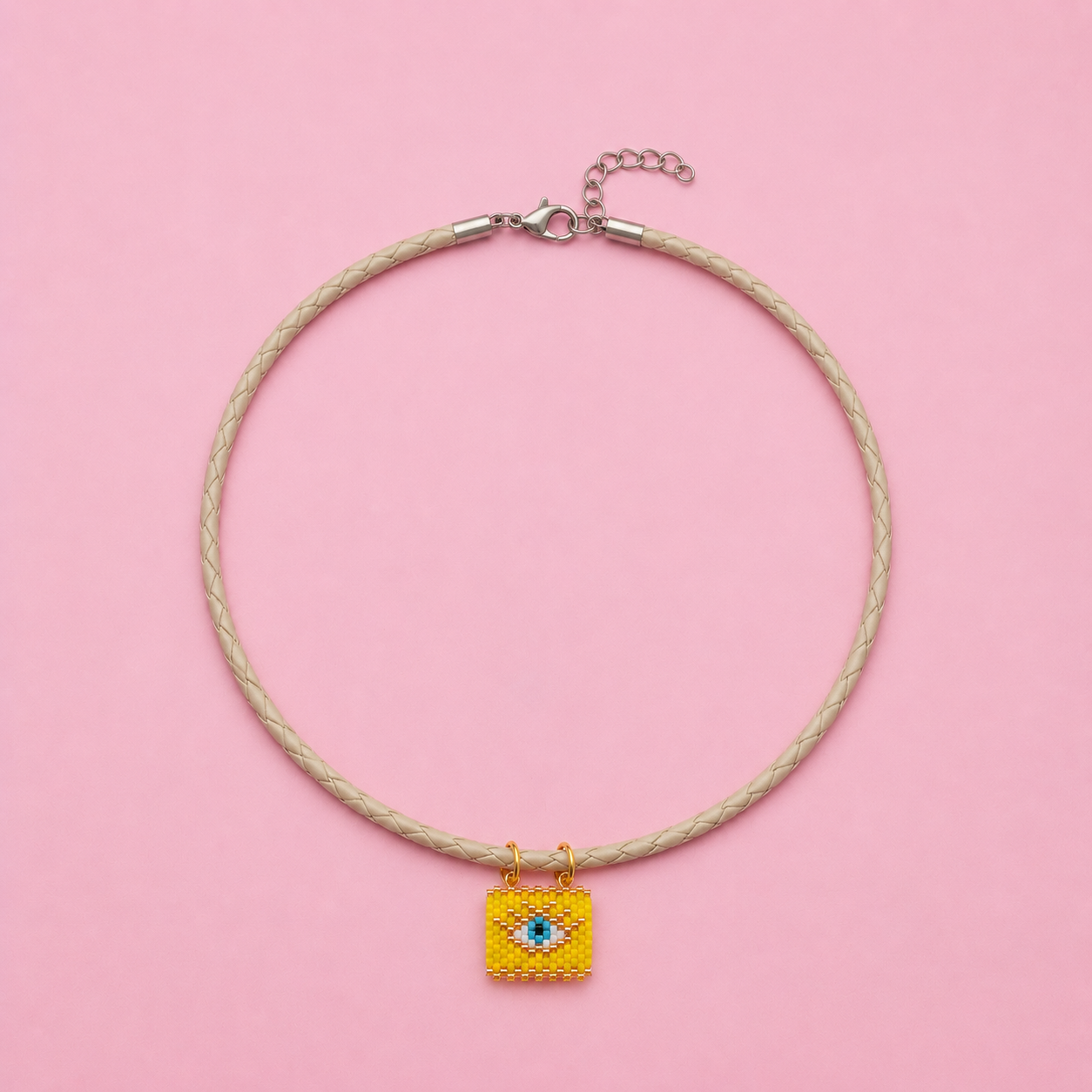 Colar com pendente em missangas OLHO TURCO AMARELO