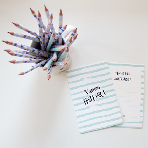 Kit 10 Convites Aniversario BLUE STRIPES