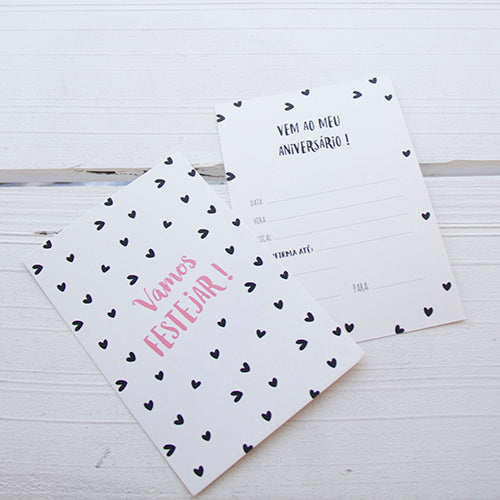 Kit 10 Convites Aniversario Hearts