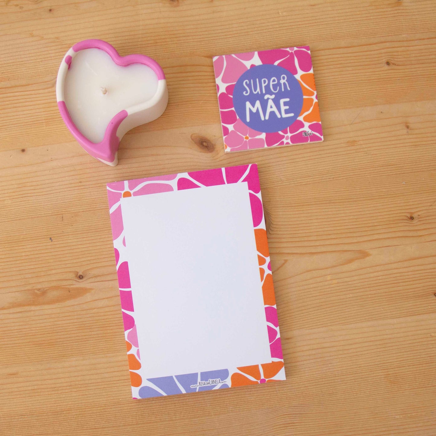 Kit Mãe Flores Vela Perfumada/Azulejo/Bloco