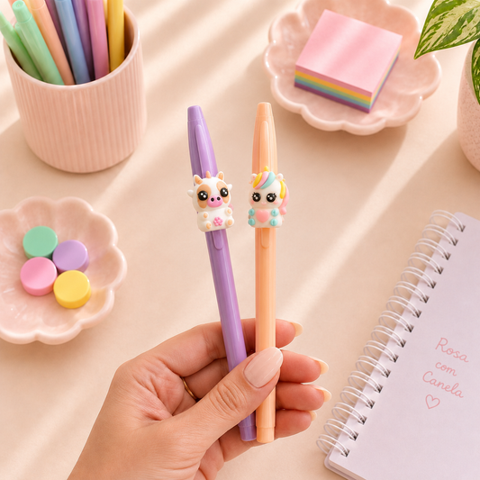 Kit 2 Canetas Bic Cristal Pastel Kids Figurines Girls