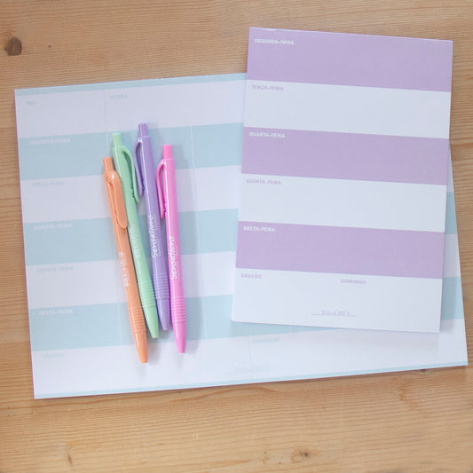 Kit Canetas e Planners Menta/Lilás