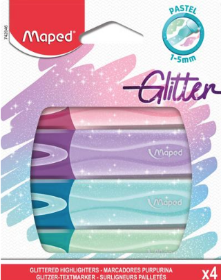 Kit 4 Marcadores Maped Pastel Glitter