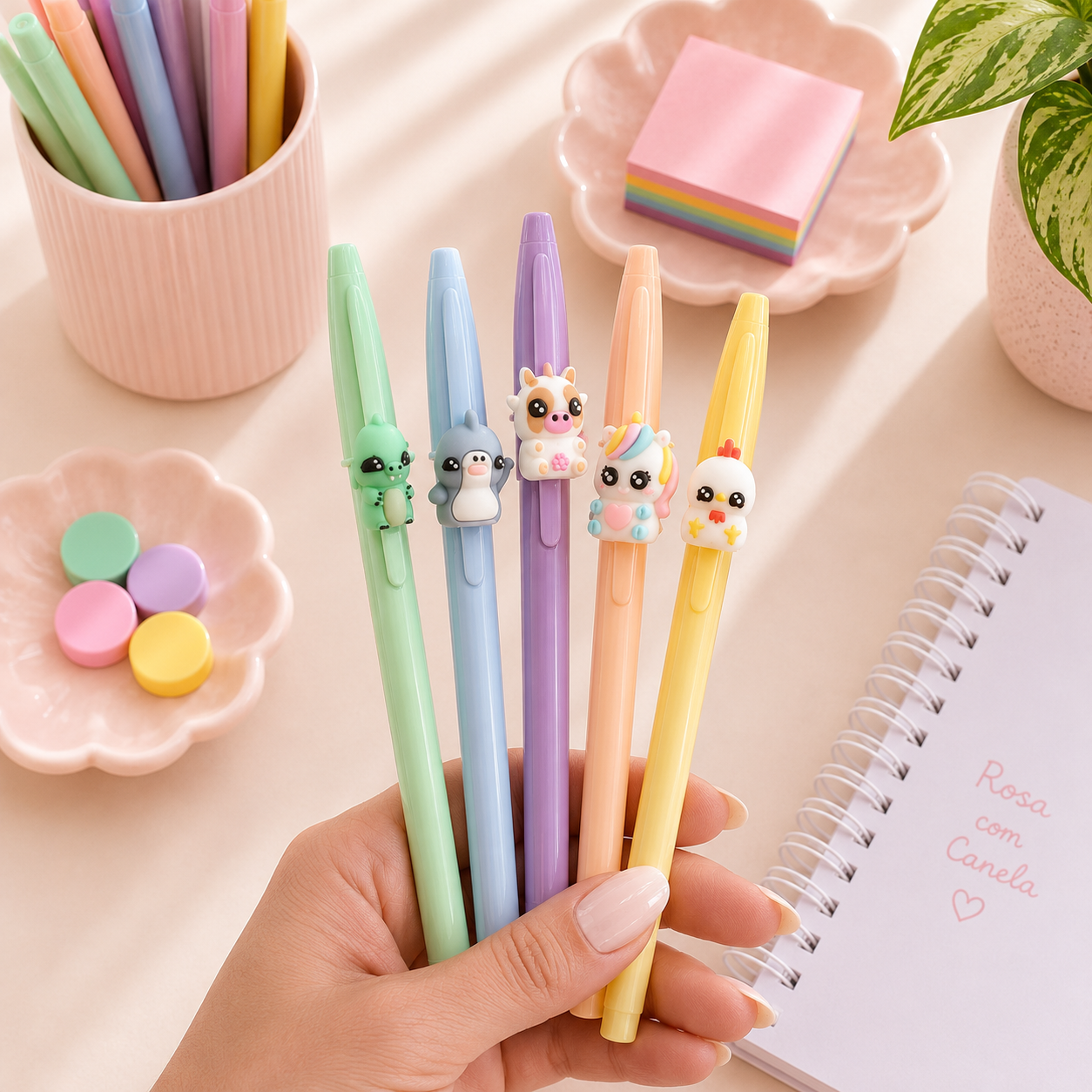 Kit 5 Canetas Bic Cristal Pastel Kids Figurines