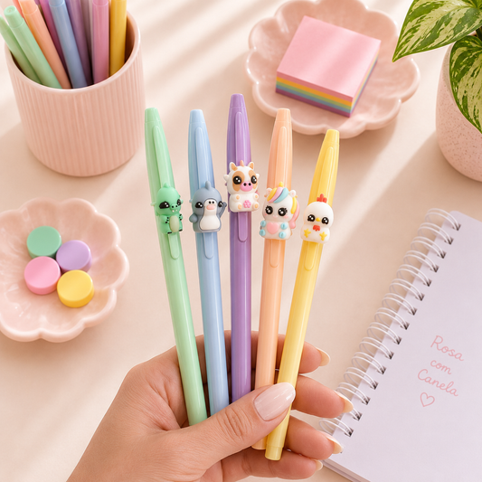 Kit 5 Canetas Bic Cristal Pastel Kids Figurines