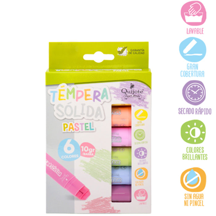 Kit 6 Sticks Tempera Sólida Pastel