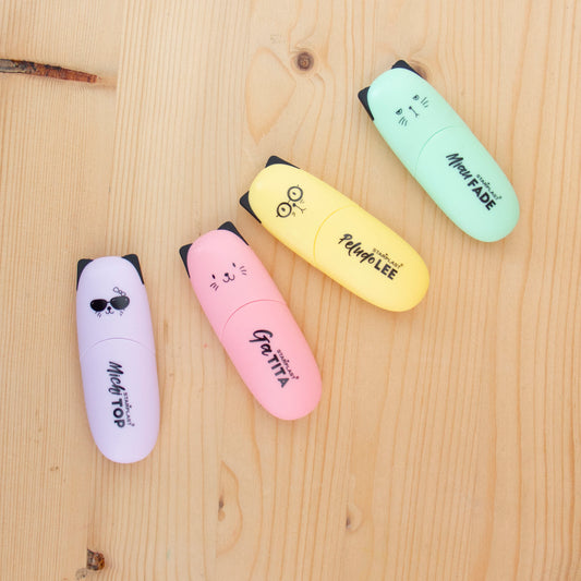 Kit 4 Marcadores Mini Pastel Gatinhos