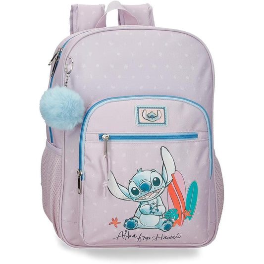 Mochila Escolar 38cm Stitch Lilás (3 bolsos)