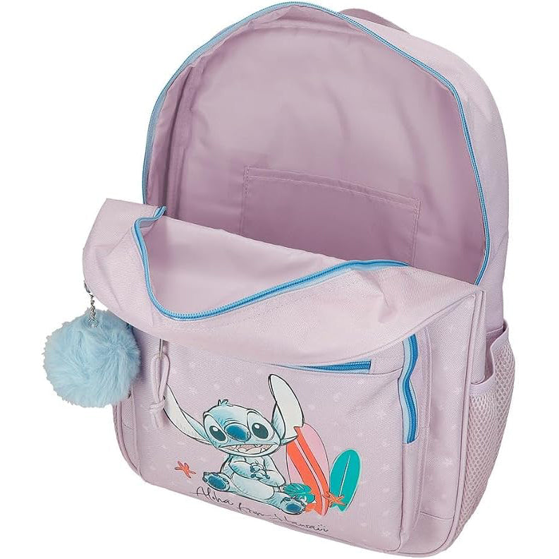 Mochila Escolar 38cm Stitch Lilás (3 bolsos)