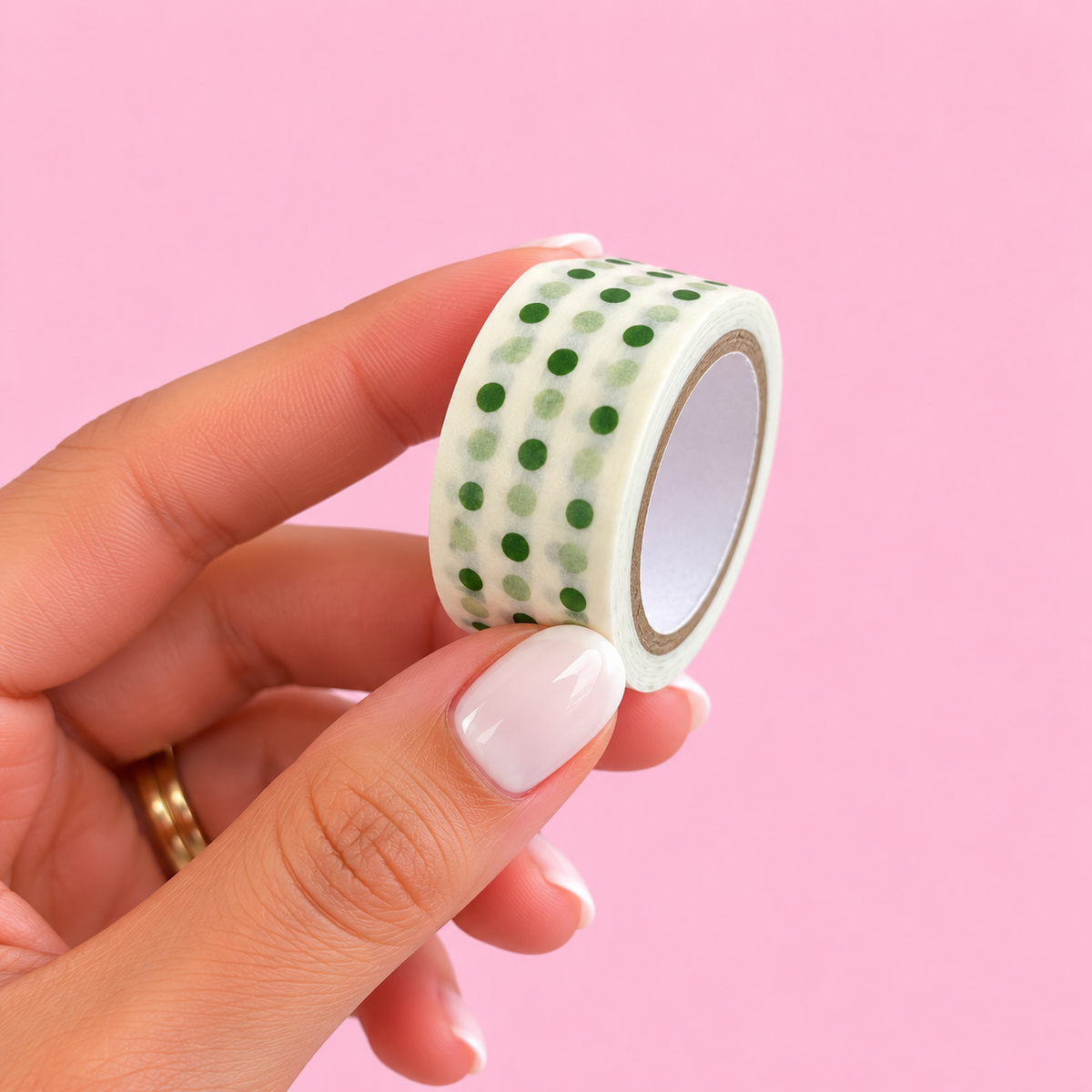Washi Tape (15mm x 5m) White Dots VERDE