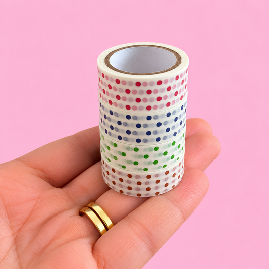 Kit 4 Washi Tape (15mm x 5m) White Dots