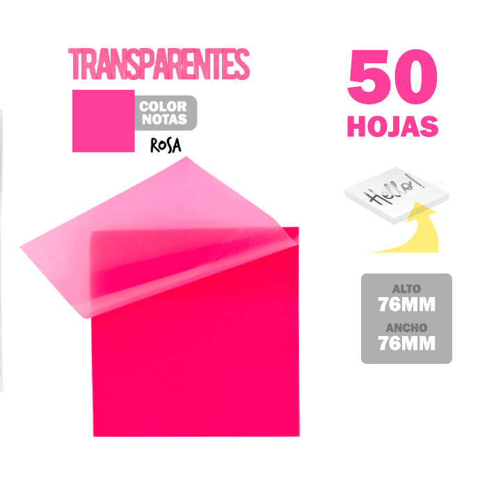 Sticky Notes (76x76 mm) Transparente Rosa – Rosa com Canela